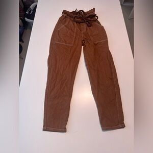 something navy loose Brown pants With Braided Belt Size 4